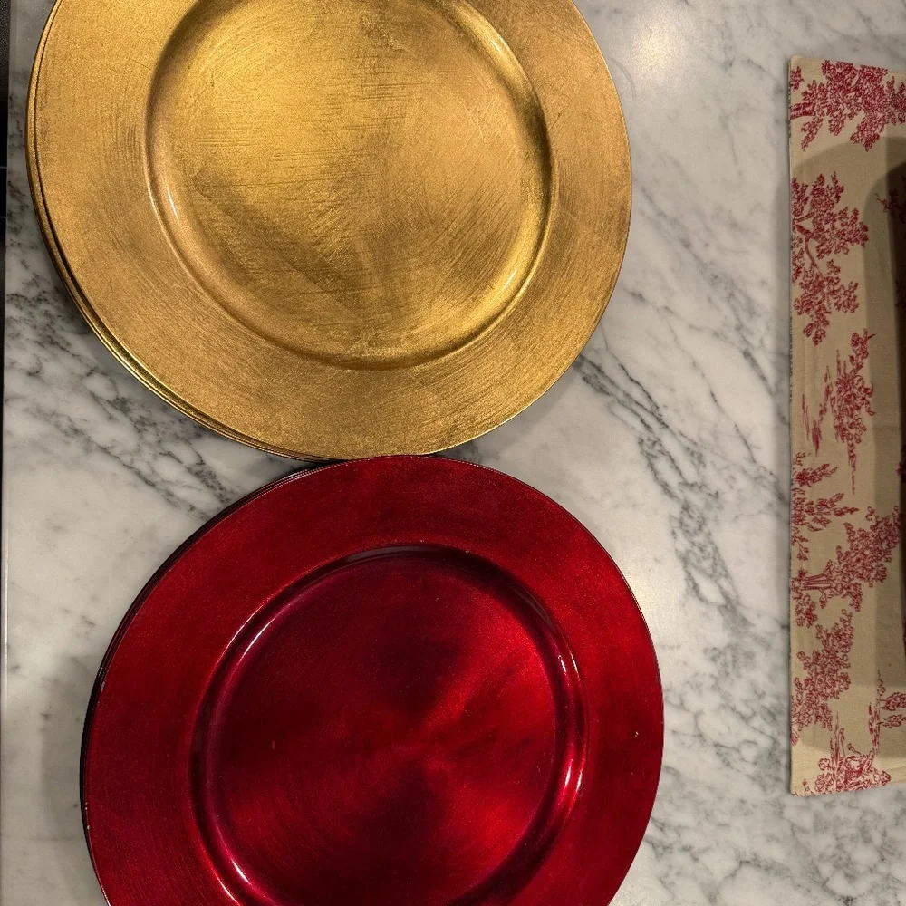 Set of Gold and Red Z Gallerie Chargers (3 each color)